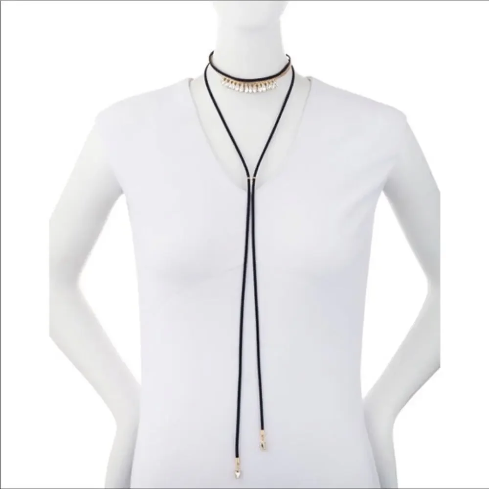 Lydell  NWT Crystal Choker Gold Tone with Adjustable Suede Ties - Picture 2 of 5